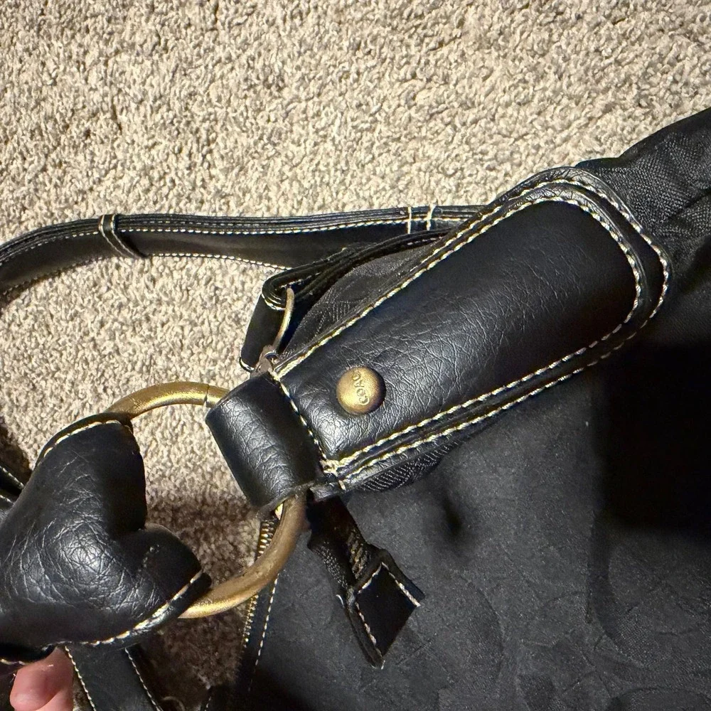 Coach Kristin Black Signature Jacquard Hobo Shoulder Bag Leather Trim